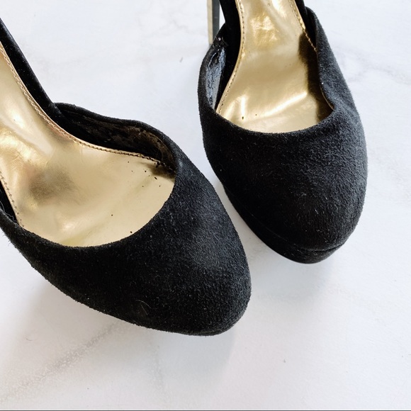 GUESS black gold suede leather snakeskin embossed platform heels - Picture 3 of 5